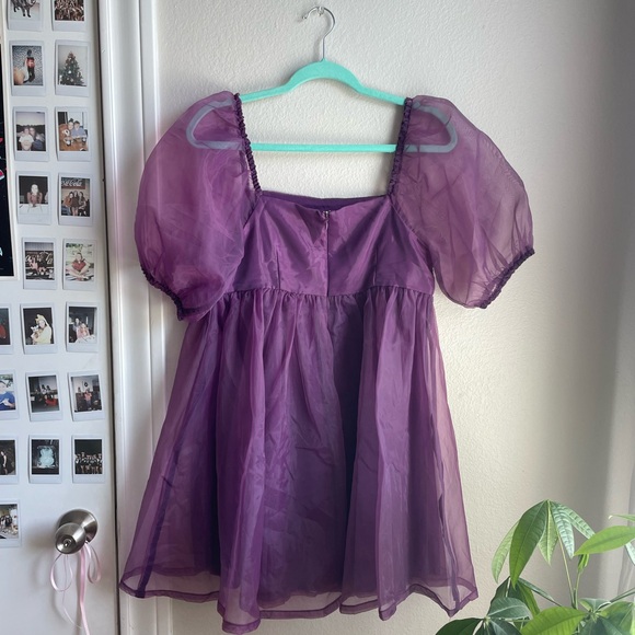 ORCHID DREAMS PUFF SLEEVE ORGANZA BABYDOLL DRESS - Picture 5 of 6
